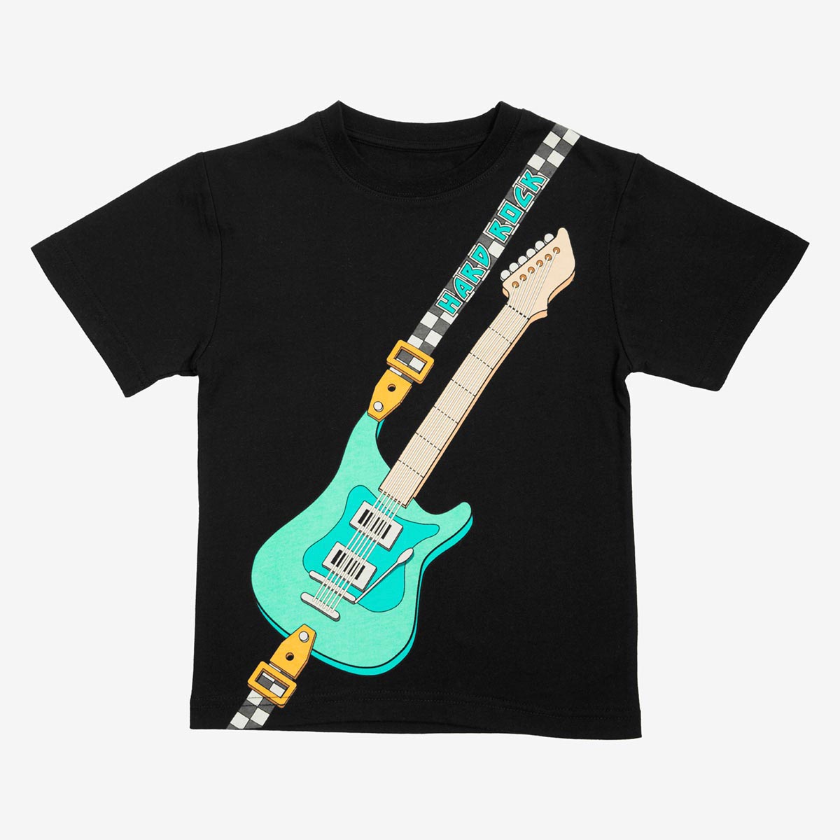Rock Kids Tee in Black with Electric Guitar Strap Design image number 1