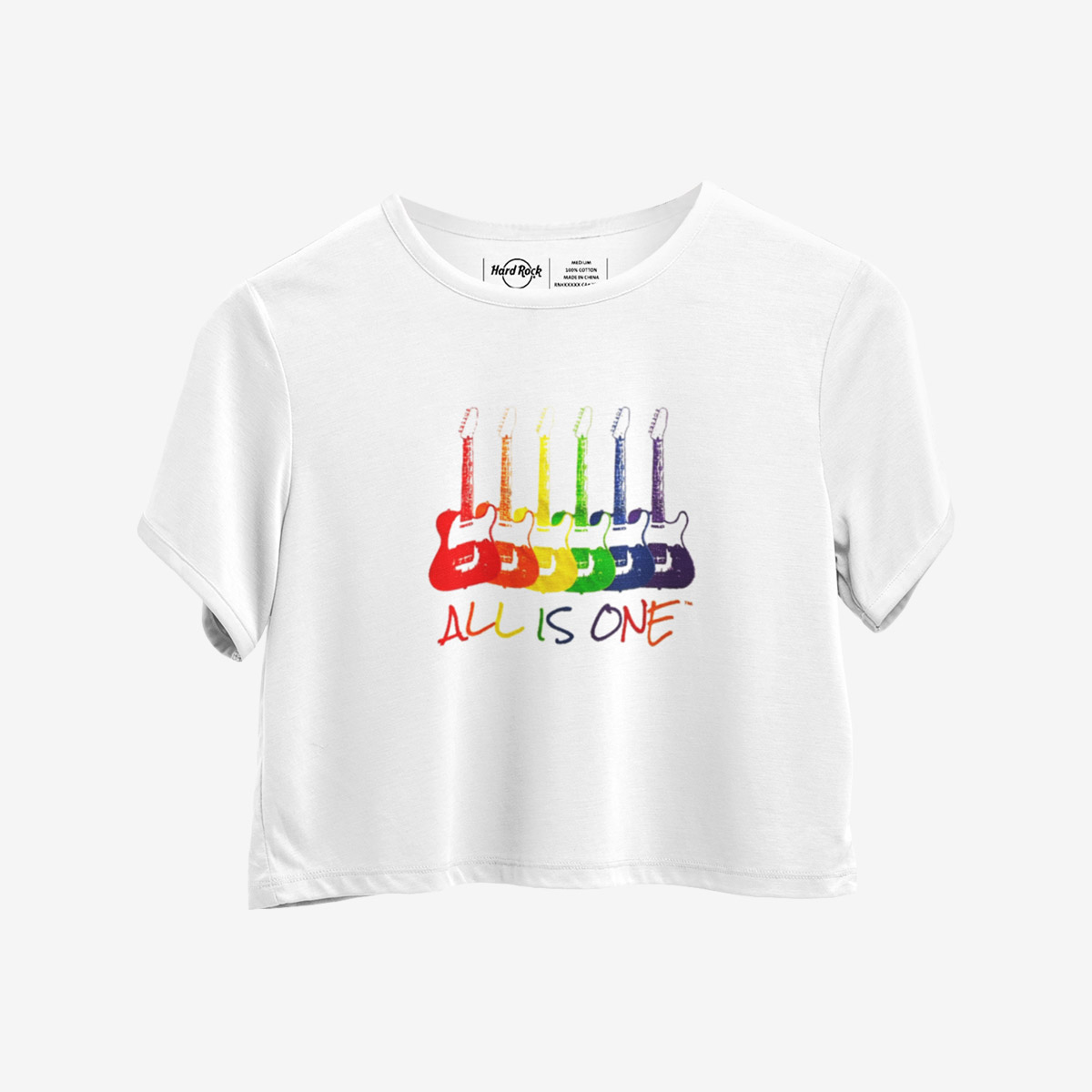 Retro Cropped Top Tee with Rainbow Guitars All Is One Design image number 5