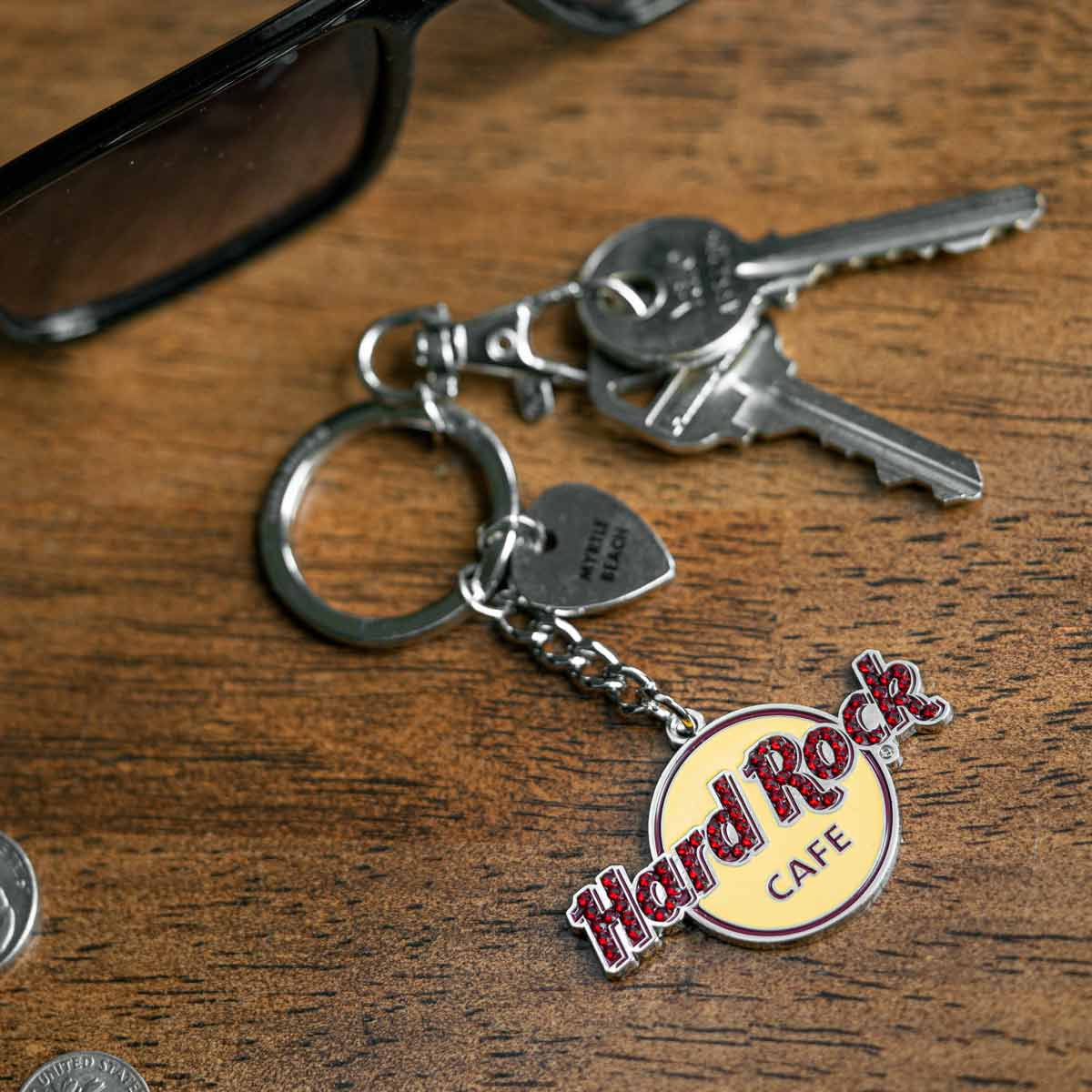 Rhinestone Logo Keychain with Clip and Guitar Pick Charm image number 2