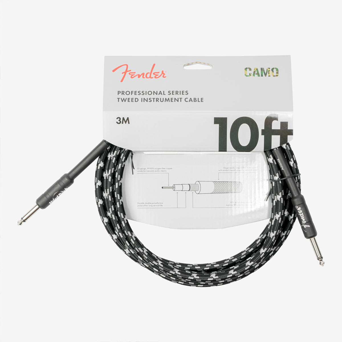 Fender x Hard Rock Instrument Cable 10 Foot in Black Tweed and Camo image number 1