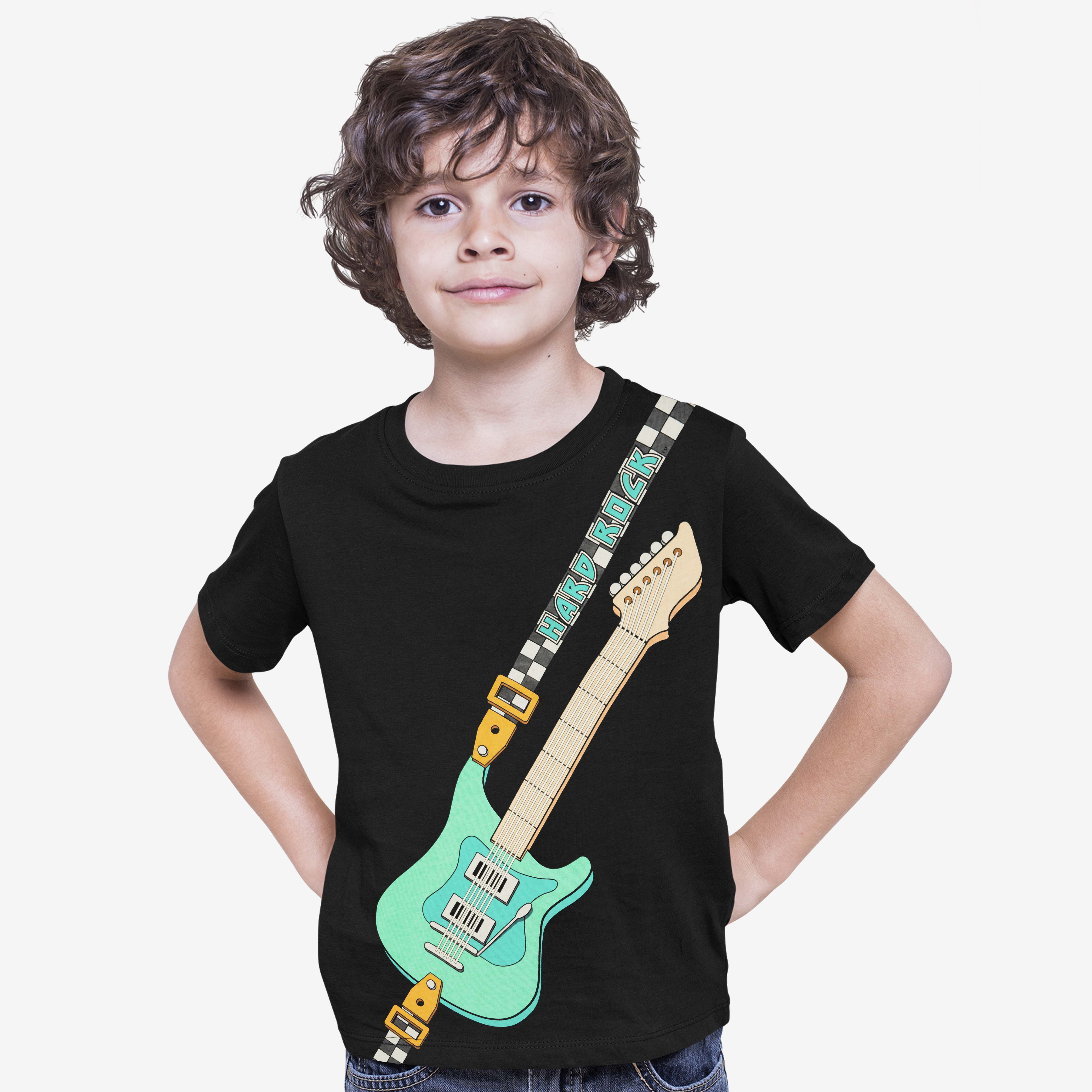 Rock Kids Tee in Black with Electric Guitar Strap Design image number 2