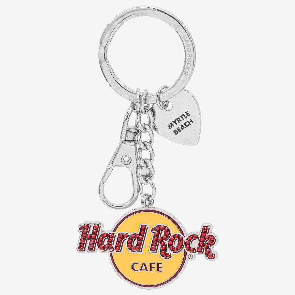 Rhinestone Logo Keychain with Clip and Guitar Pick Charm image number 1